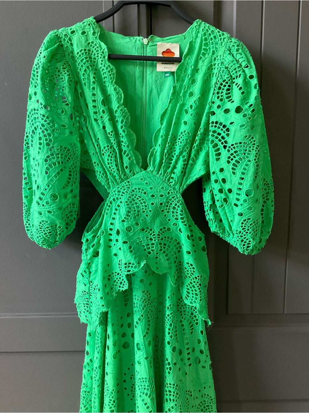 FARM Rio Vibrant Richeliu Eyelet Maxi Dress with Puff Sleeves - Picture 4 of 13